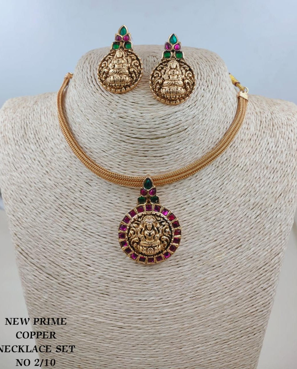 Antique Gold Goddess Laxmi Medallion Choker Necklace Set with Matching Earrings